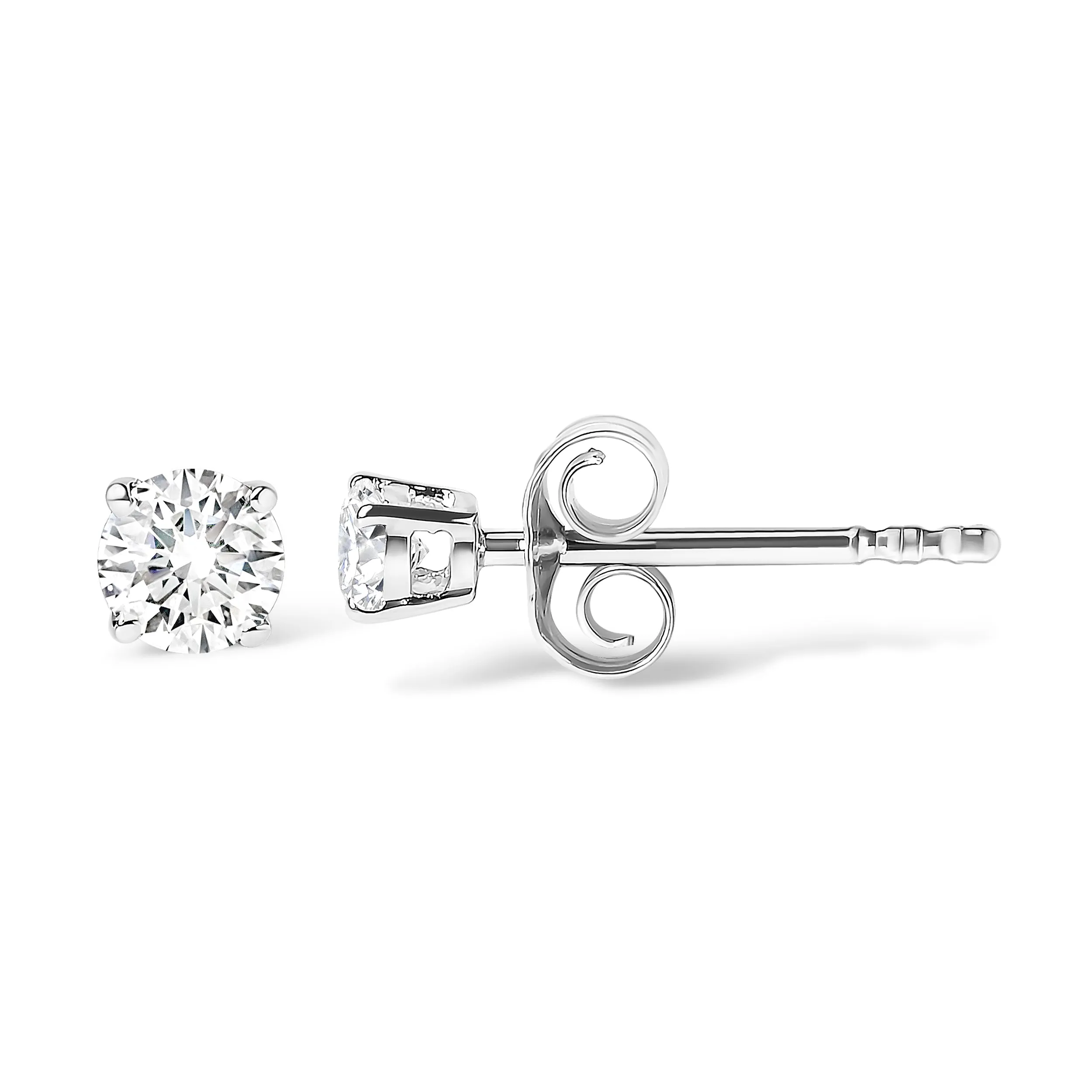 .925 Sterling Silver Silver Round Lab Grown Diamond Classic 4-Prong Solitaire Stud Earrings