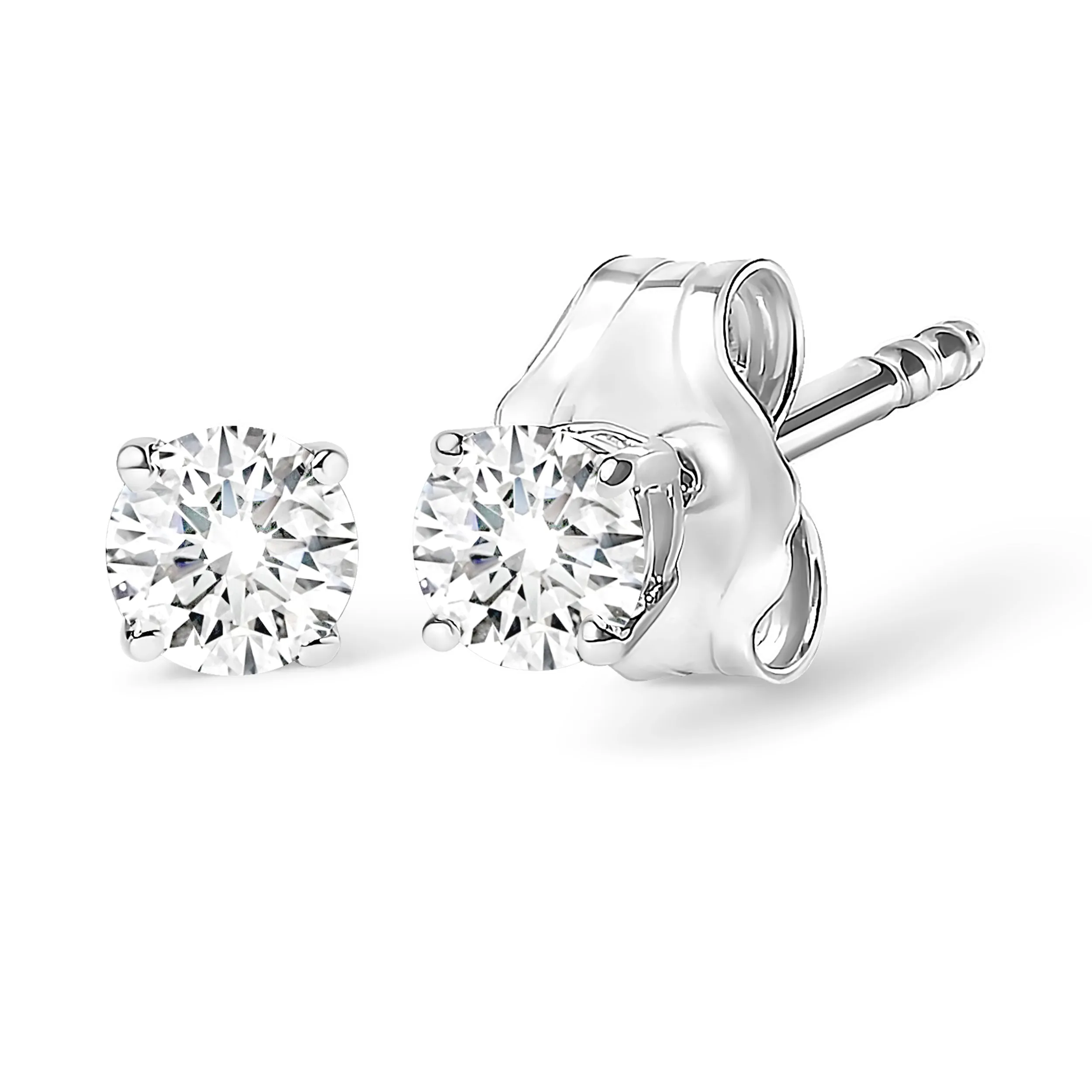.925 Sterling Silver Silver Round Lab Grown Diamond Classic 4-Prong Solitaire Stud Earrings