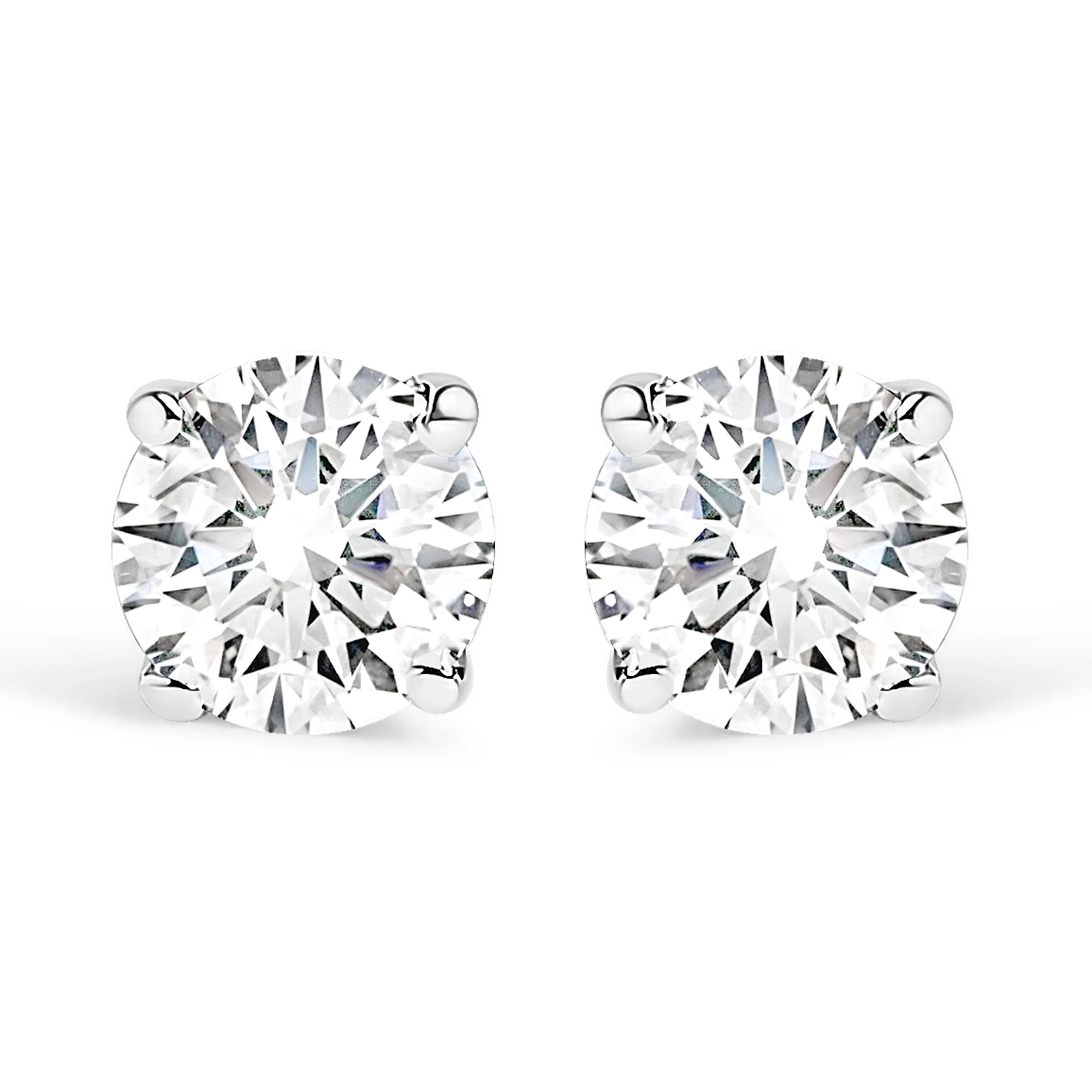 .925 Sterling Silver Silver Round Lab Grown Diamond Classic 4-Prong Solitaire Stud Earrings