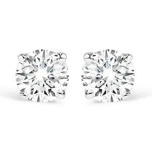 .925 Sterling Silver Silver Round Lab Grown Diamond Classic 4-Prong Solitaire Stud Earrings