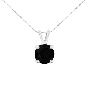 .925 Sterling Silver Treated Black Round-Cut Solitaire 4-Prong Set Diamond 18 Pendant Necklace