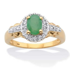 .97 TCW Genuine  Emerald Gold-Plated Silver Ring
