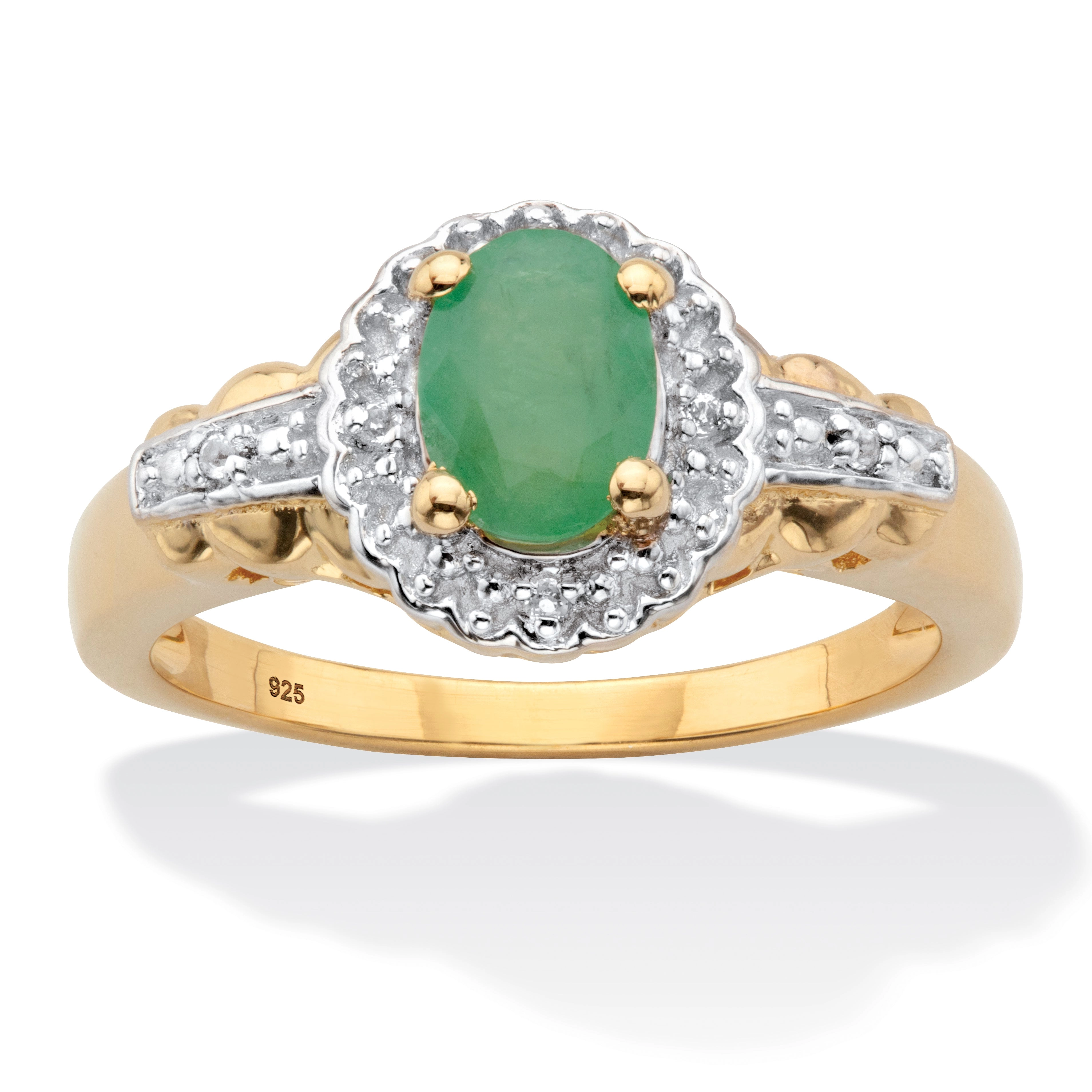 .97 TCW Genuine  Emerald Gold-Plated Silver Ring