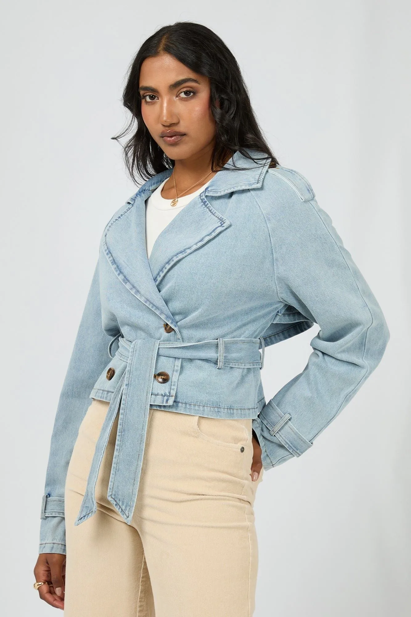 All About Eve Rio Cropped Trench Light Blue