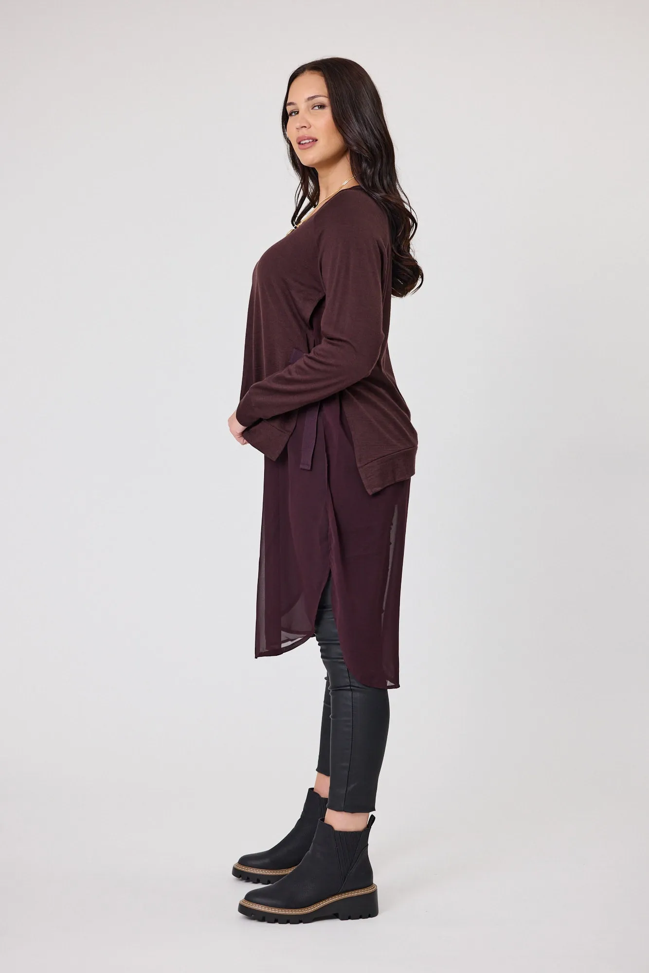 Alpine by Shine On Paris Merino & Chiffon Tunic Chocolate