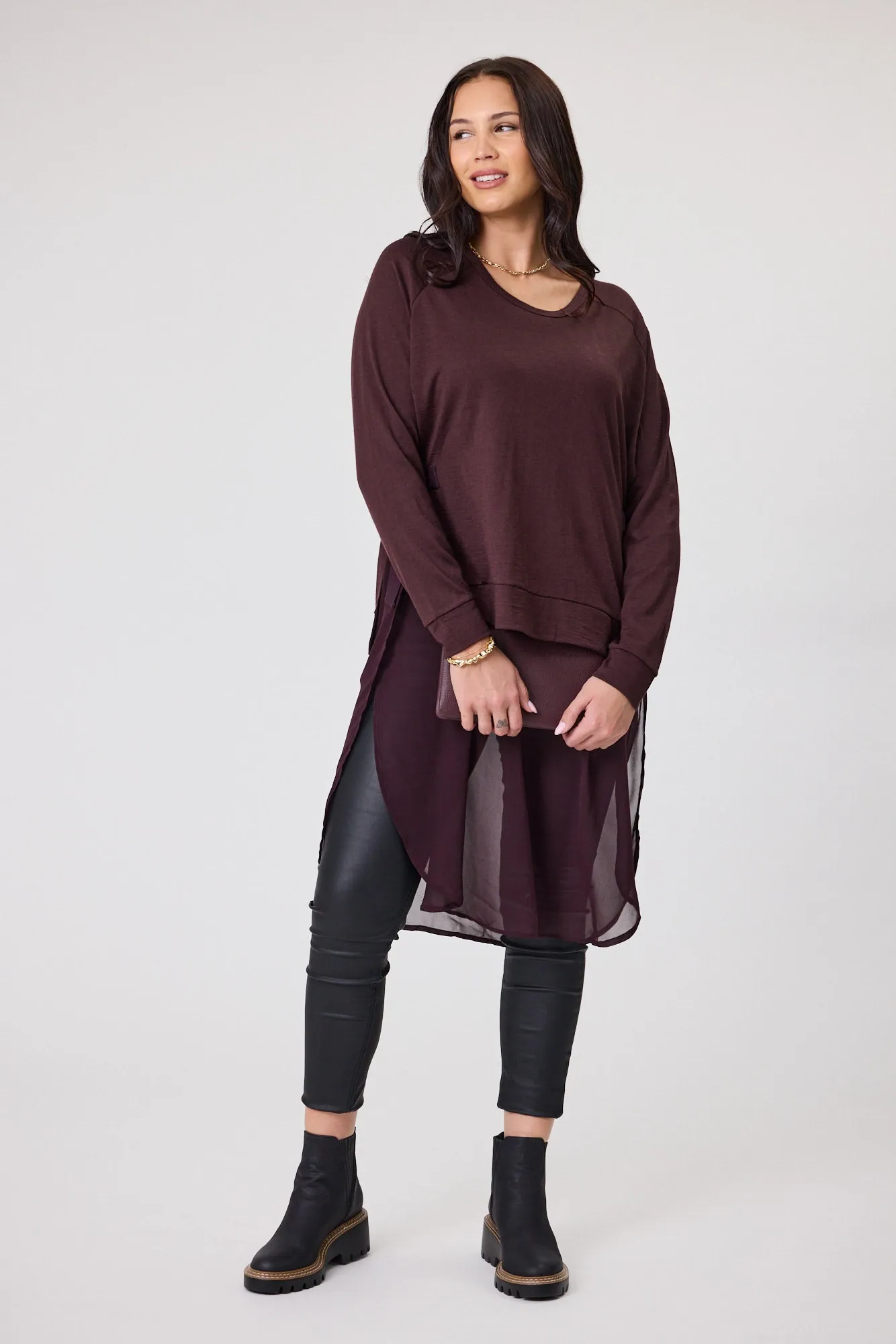 Alpine by Shine On Paris Merino & Chiffon Tunic Chocolate