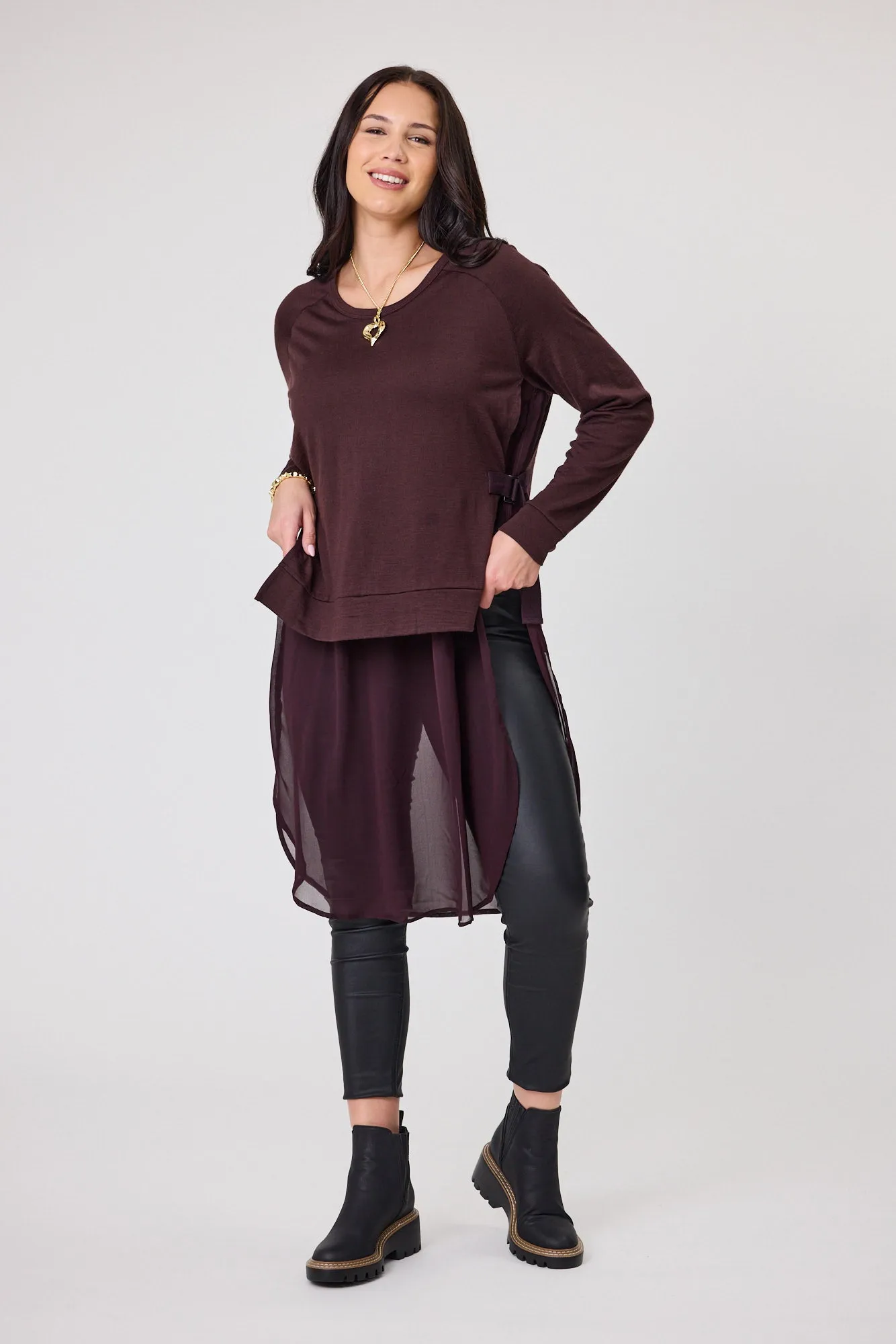 Alpine by Shine On Paris Merino & Chiffon Tunic Chocolate