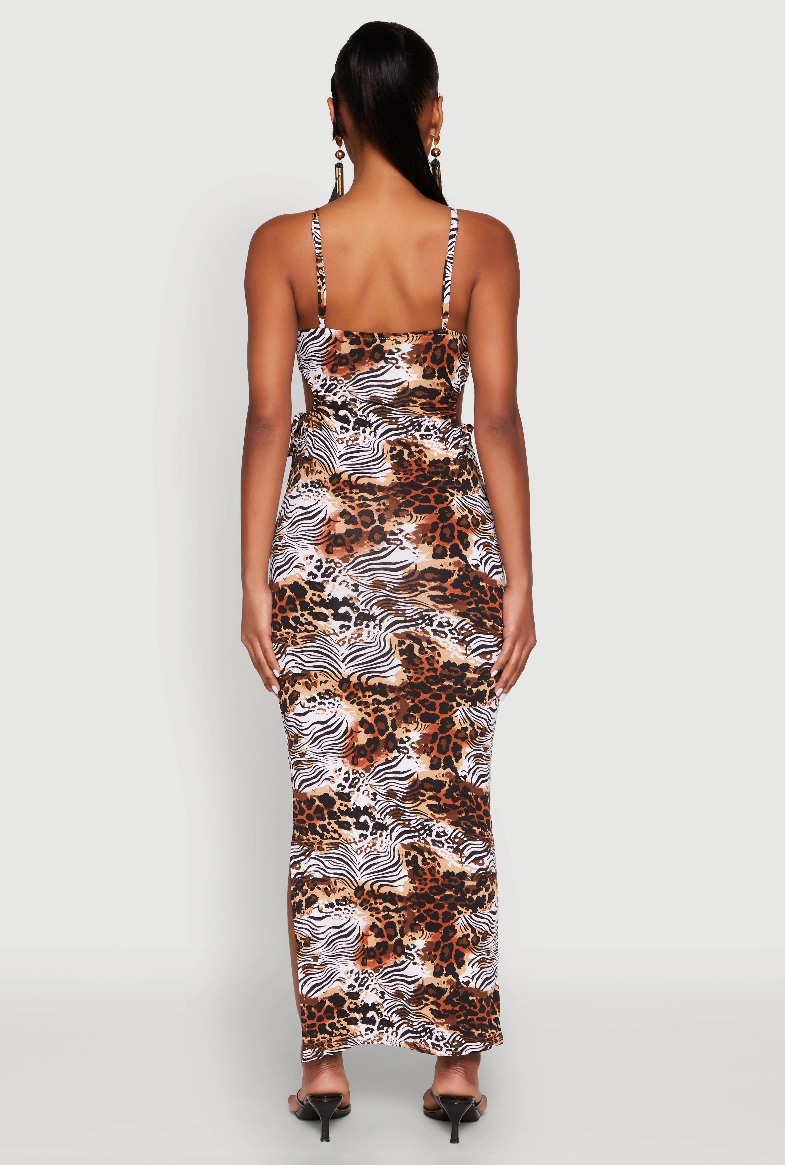 Animal Print Drawstring Side Cut Out Maxi Dress