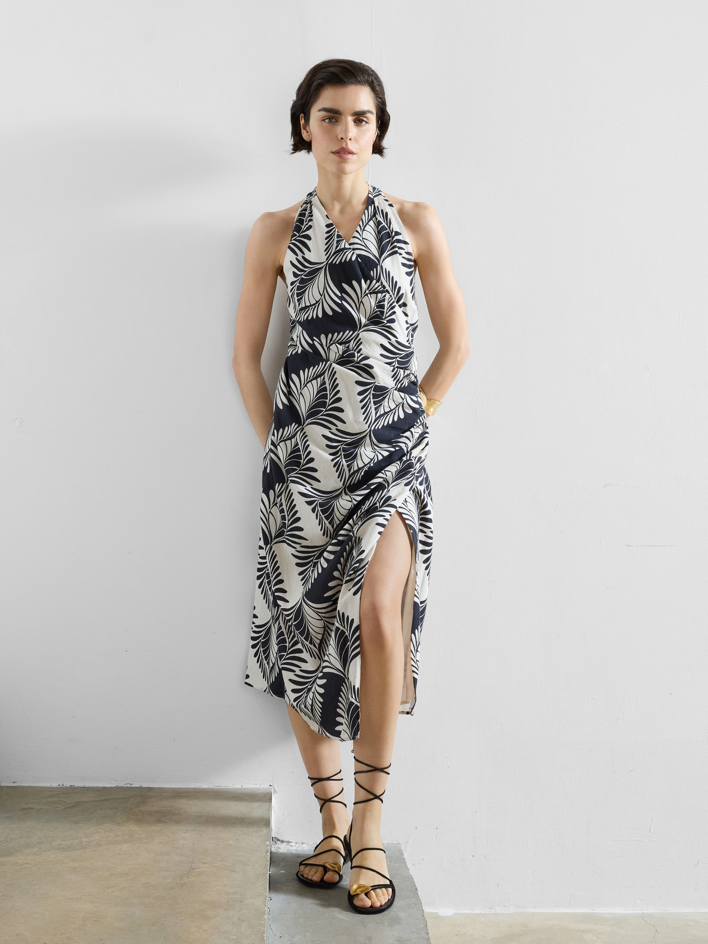 Ariette Linen Blend Crossover Midi Dress