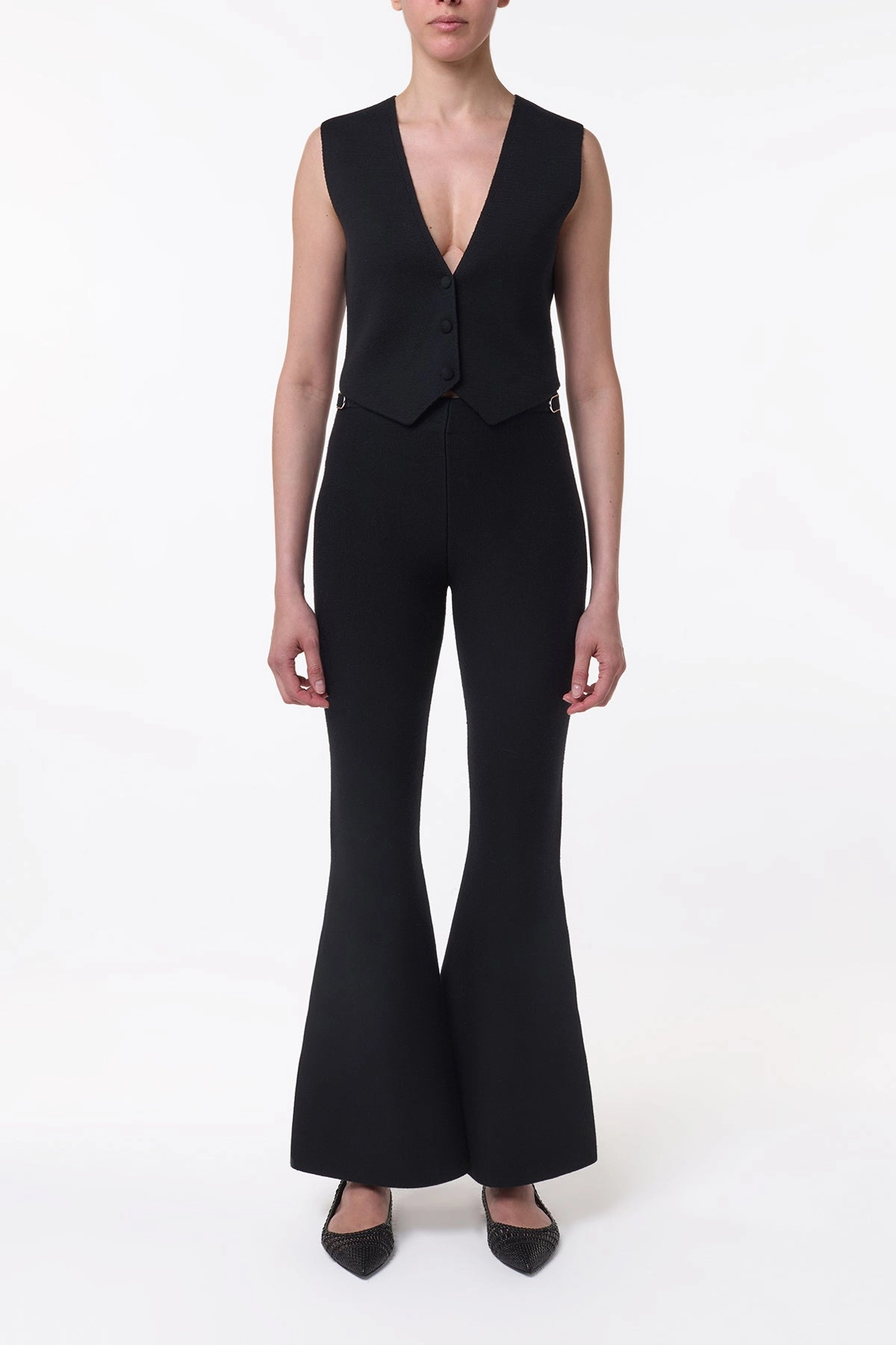 Ayala Flare Cropped Knit Pant in Black Merino Wool Cashmere