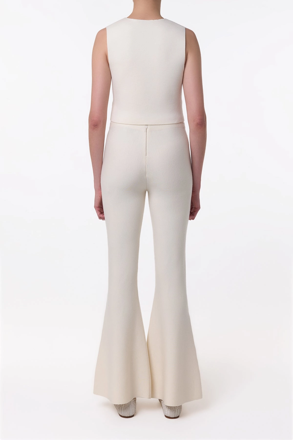 Ayala Flare Cropped Knit Pant in Ivory Merino Wool Cashmere