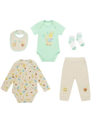 Beige Green Bodysuit and Pants Set (0-12M)