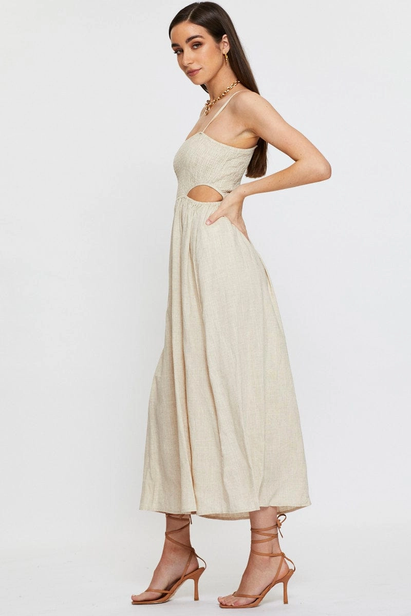 Beige Midi Dress Sleeveless