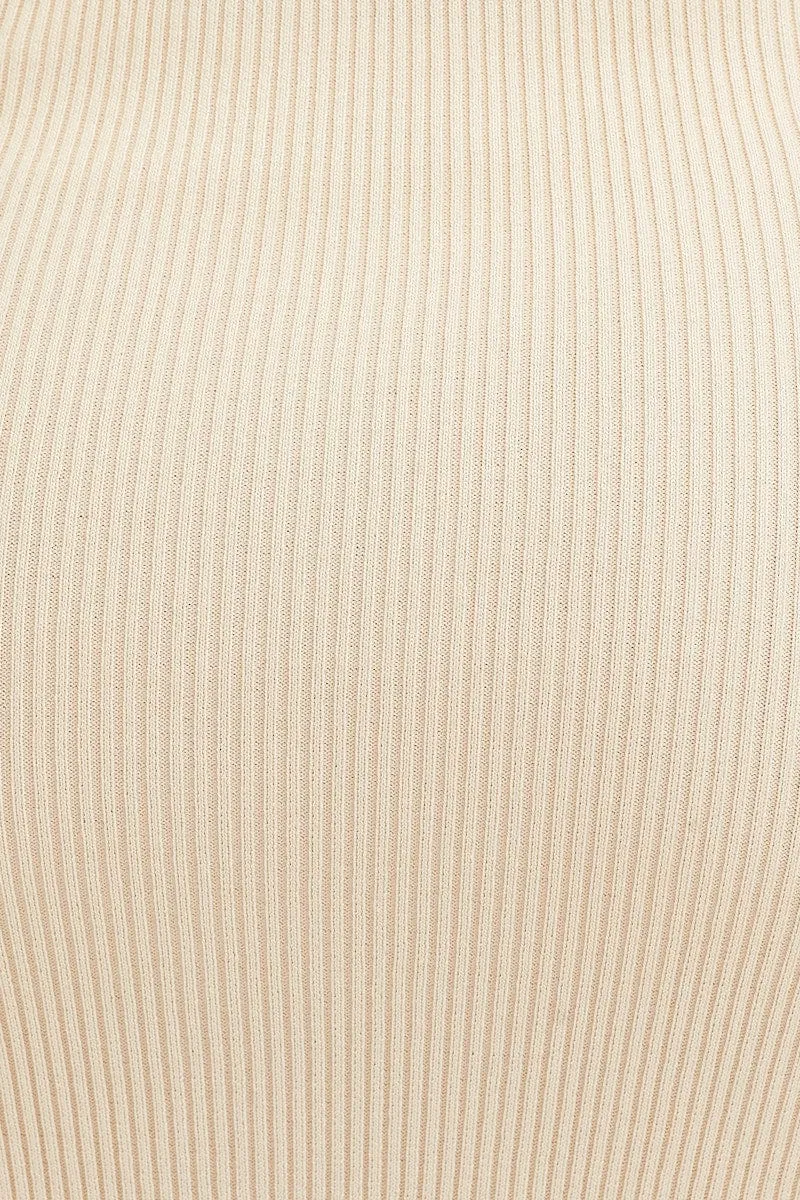 Beige V Neck Kint Midi Dress