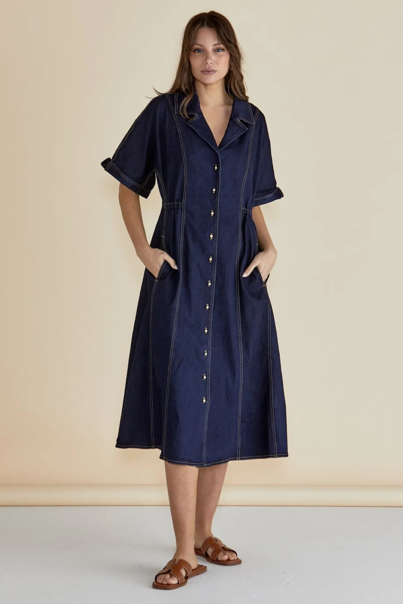 Betty Basics Dana Denim Dress Raw Indigo Blue