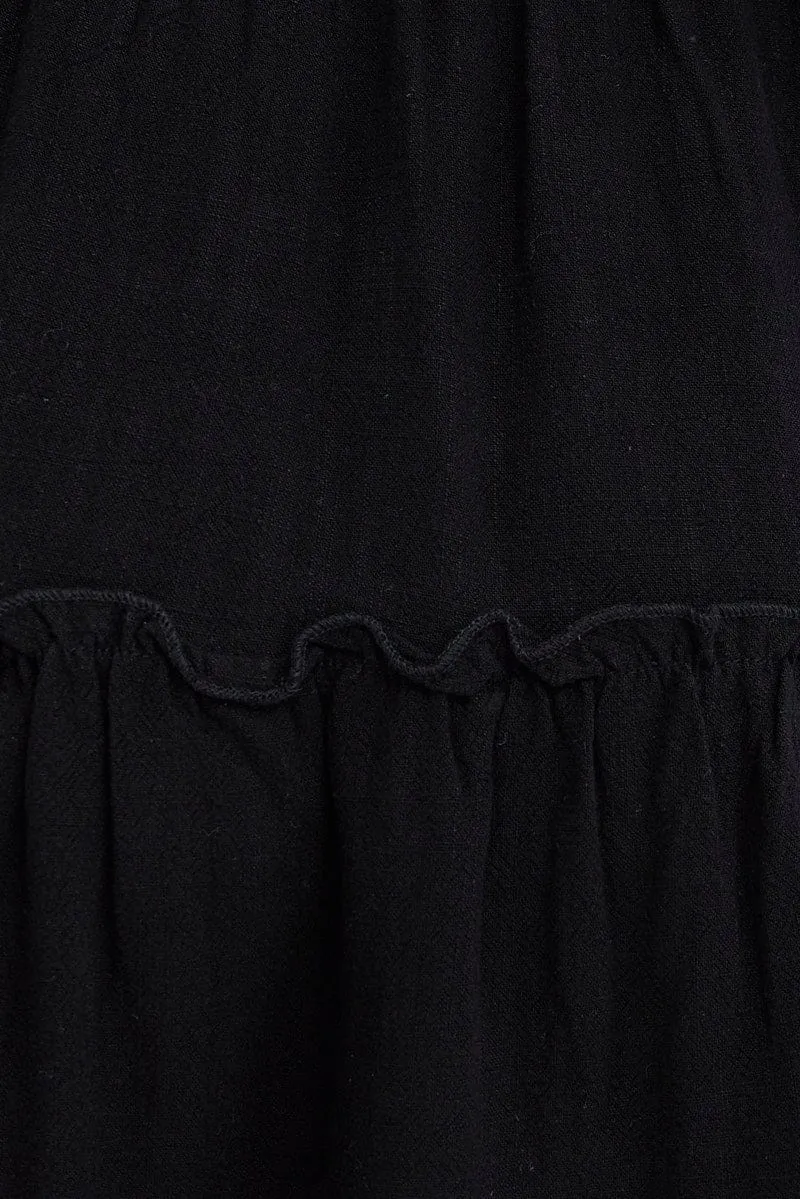 Black Fit And Flare Dress Puff Sleeve Mini
