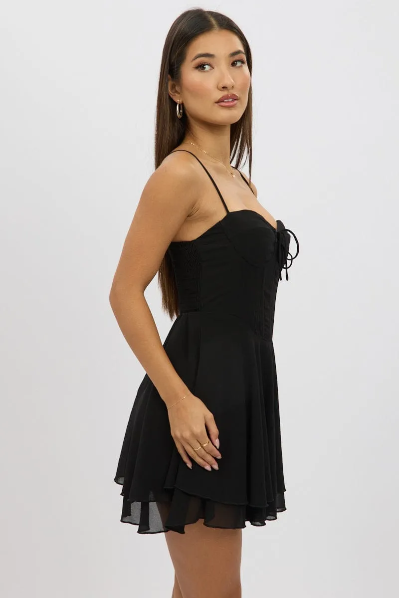 Black Fit And Flare Dress Strapless Corset Waist
