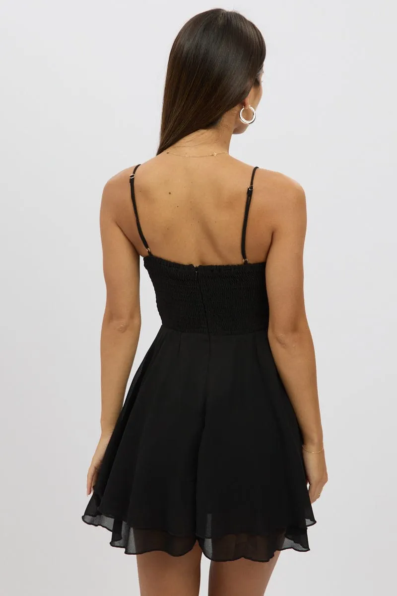 Black Fit And Flare Dress Strapless Corset Waist