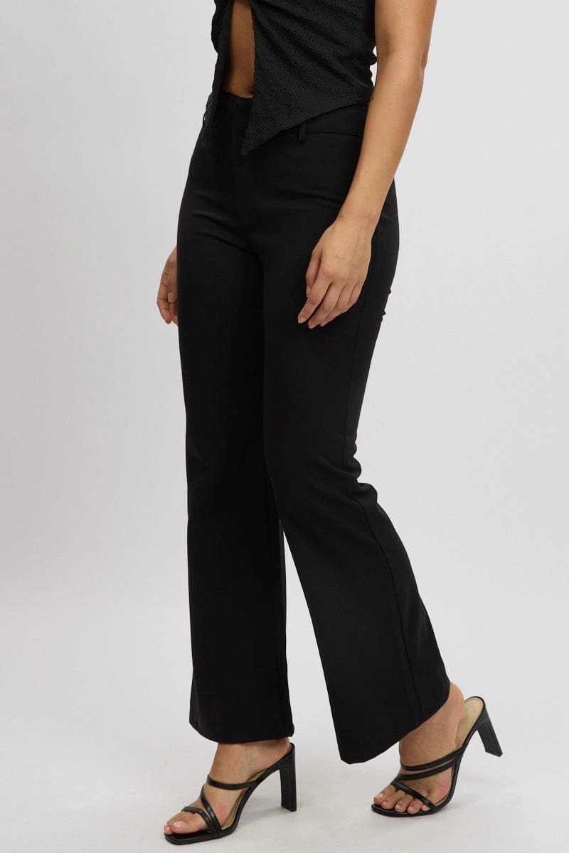 Black Flare Leg Pants Low Rise