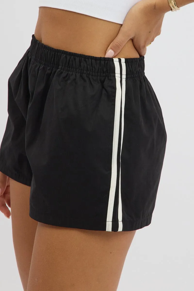 Black Track Shorts Side Stripe