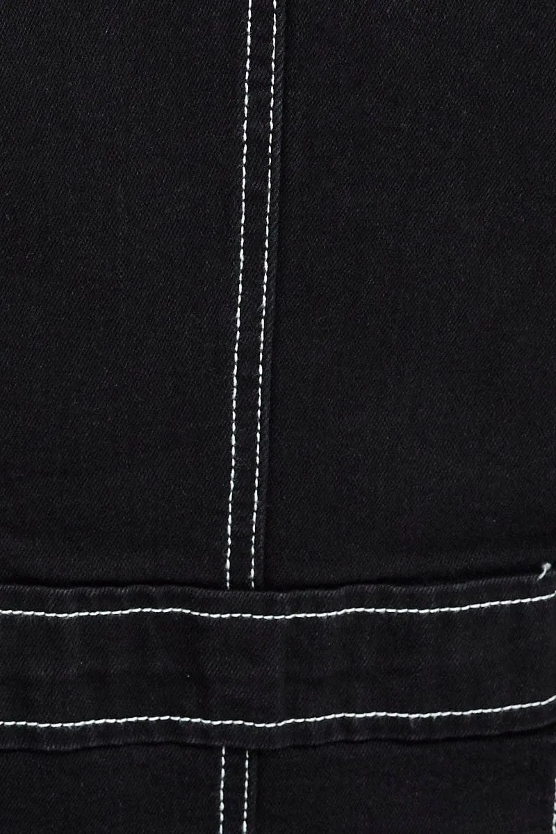 Black Vest Top Sleeveless V Neck Semi-crop Button Up