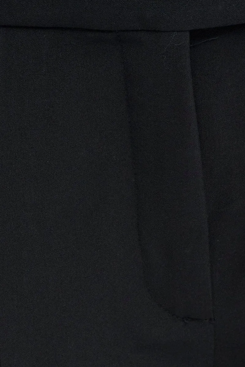 Black Wide Leg Pants Turn Down Waist Low Rise