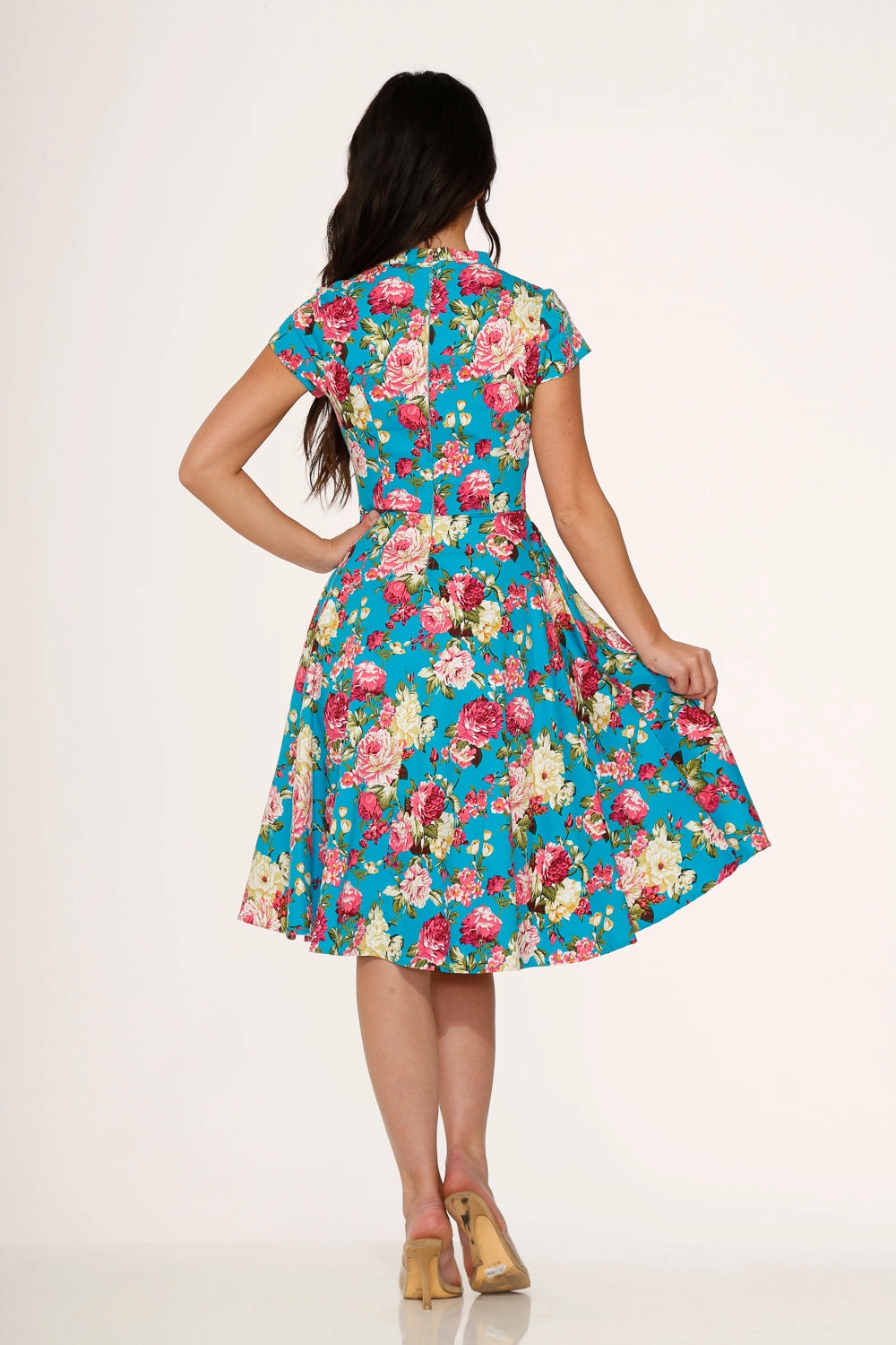 Blue & Pink Floral Swing Dress