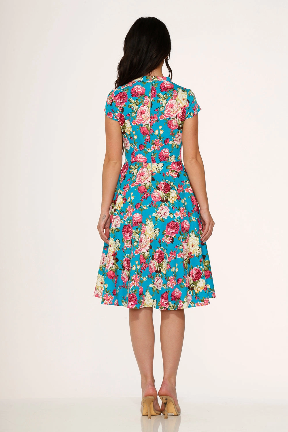Blue & Pink Floral Swing Dress