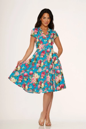 Blue & Pink Floral Swing Dress