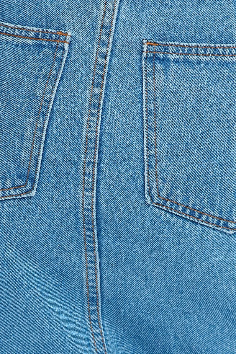 Blue Denim Maxi Skirt Cargo