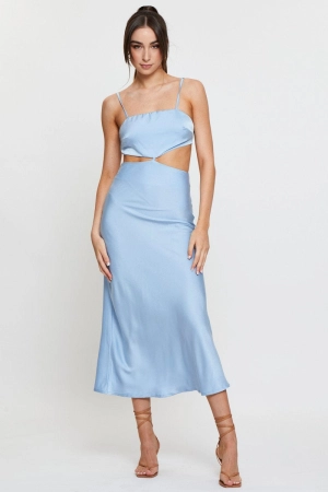 Blue Midi Dress Satin