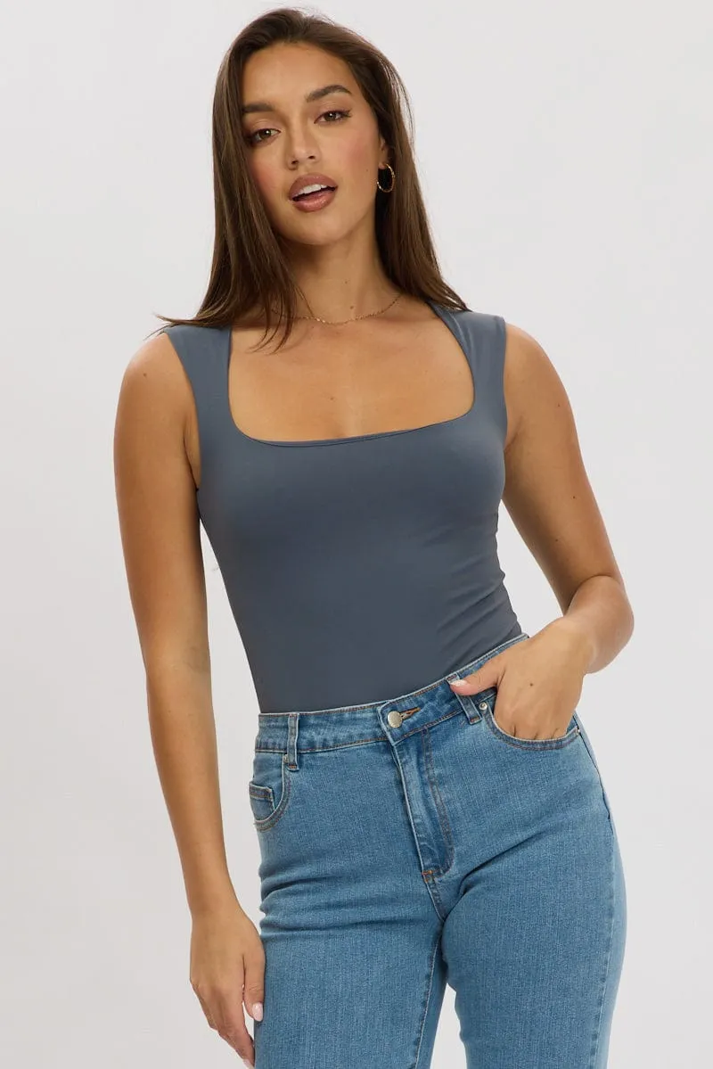 Blue Supersoft Bodysuit Scoop Neck