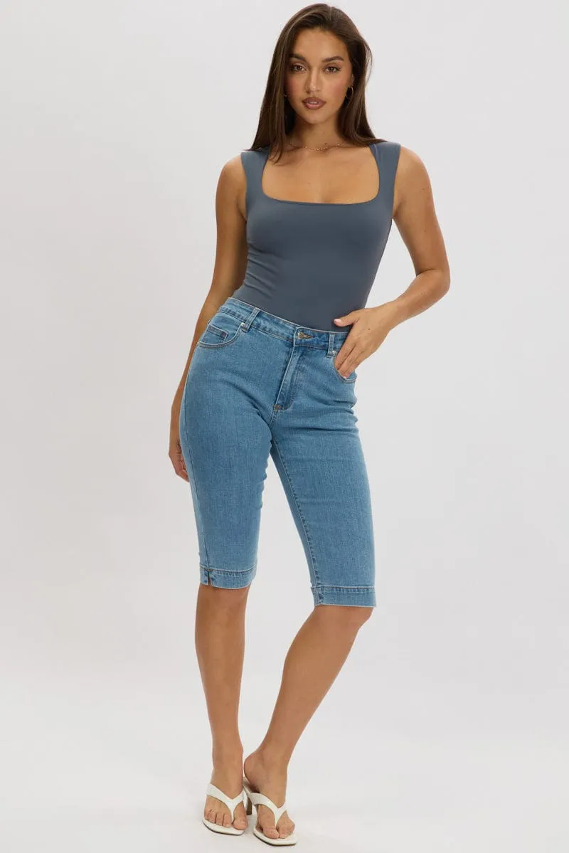 Blue Supersoft Bodysuit Scoop Neck