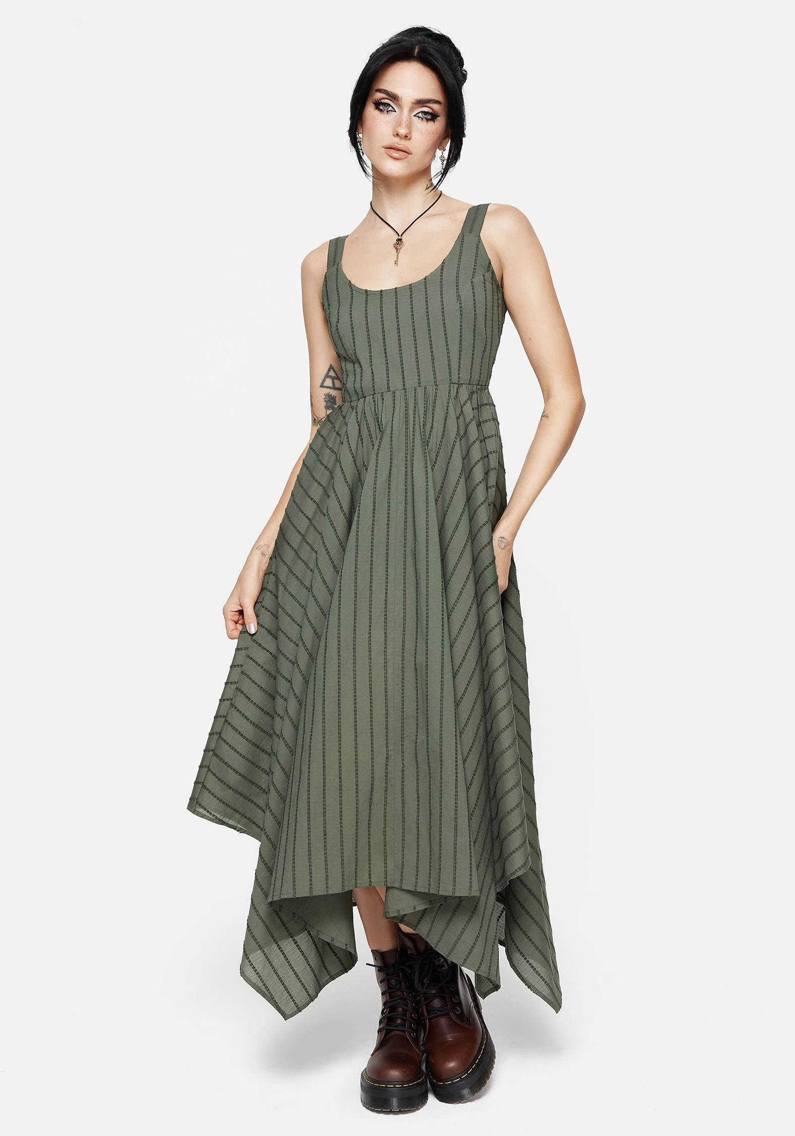 Blythe Cotton Handkerchief Hem Midaxi Dress - Green
