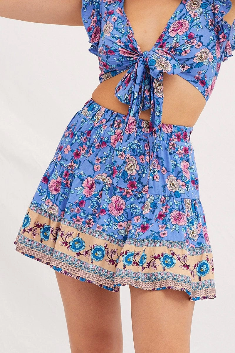 Boho Print Flare Skirt Mini High Rise