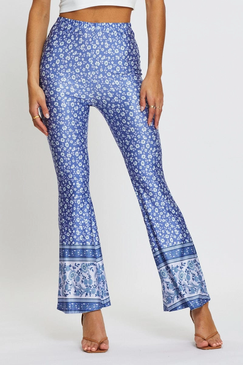 Boho Print Pants Flare Leg