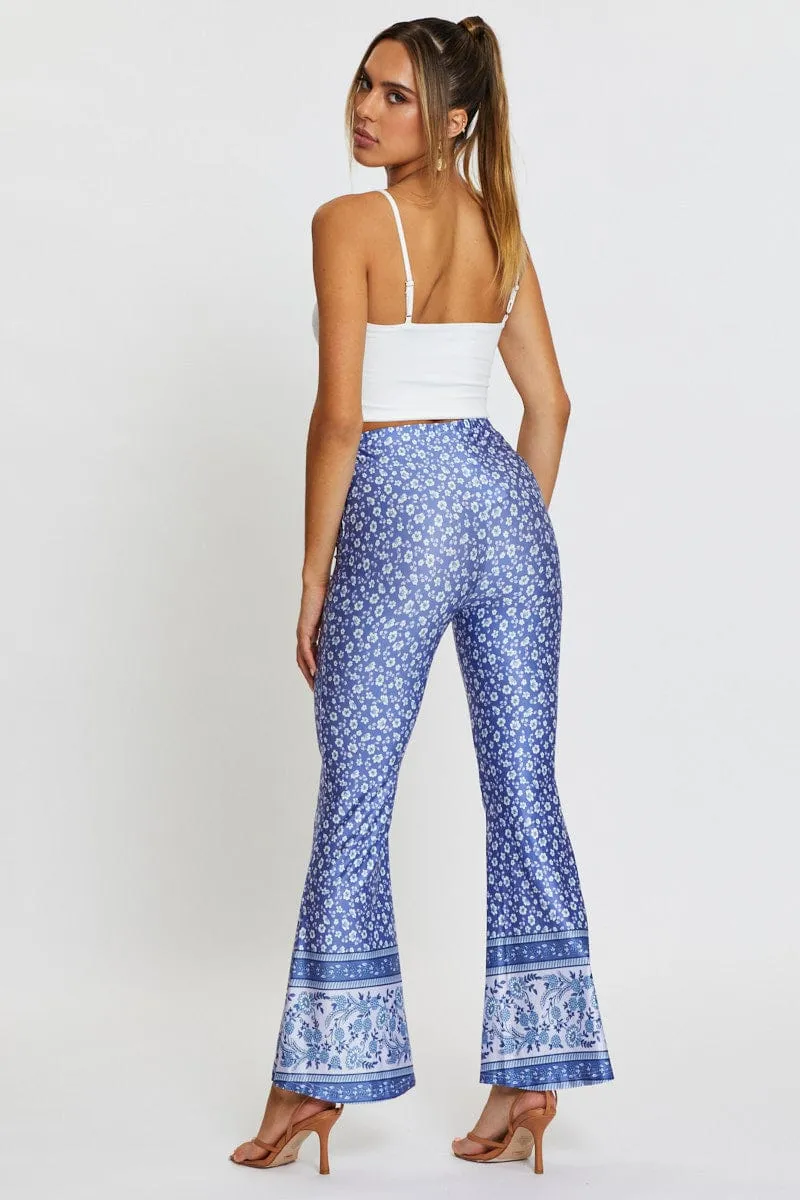 Boho Print Pants Flare Leg
