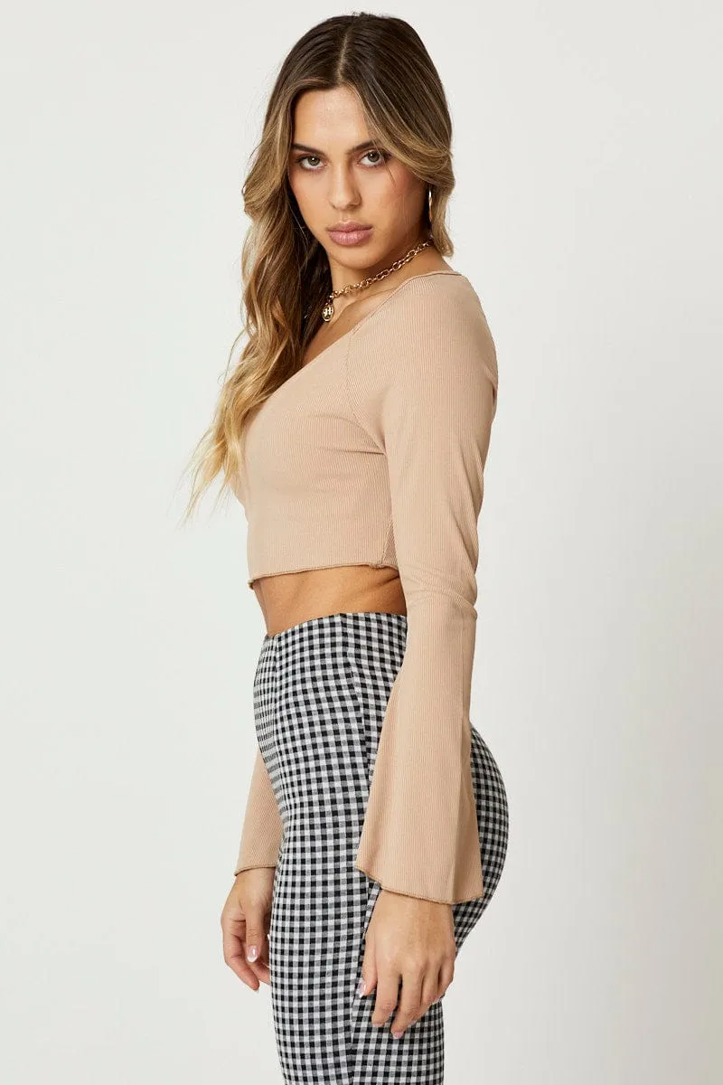 Brown Flare Sleeve Top