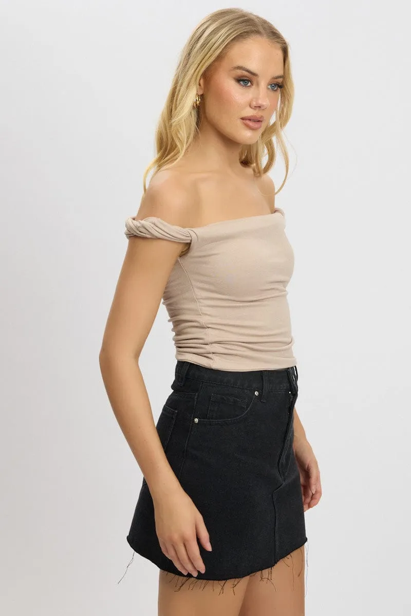 Brown Twist Top Off Shoulder