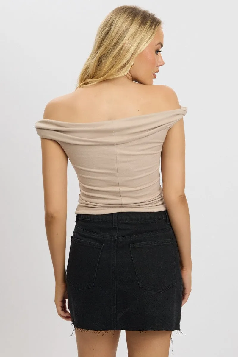 Brown Twist Top Off Shoulder