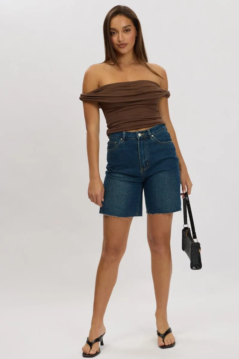 Brown Twist Top Off Shoulder