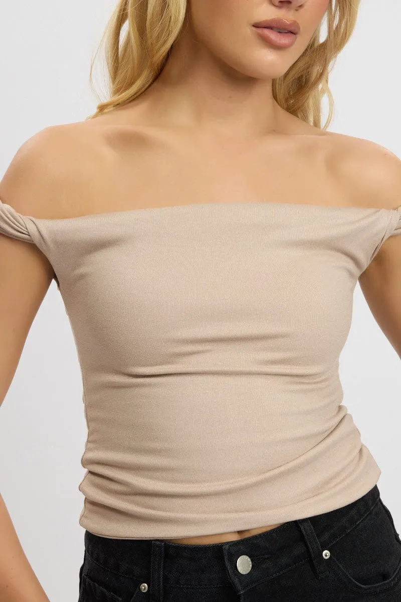 Brown Twist Top Off Shoulder