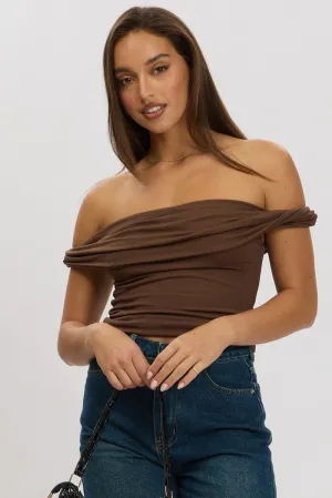 Brown Twist Top Off Shoulder