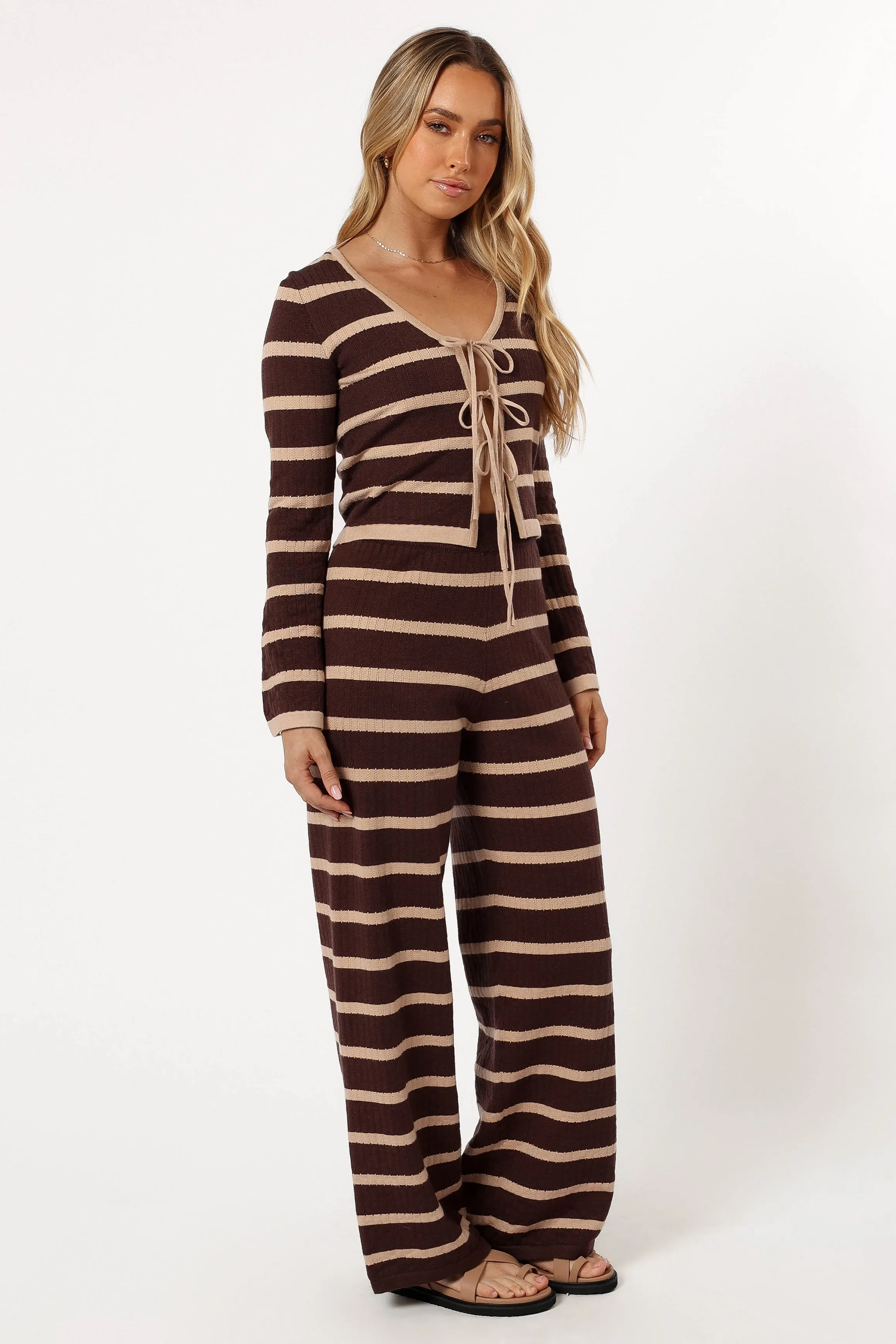 Carina Knit Pant - Chocolate Brown Stripe