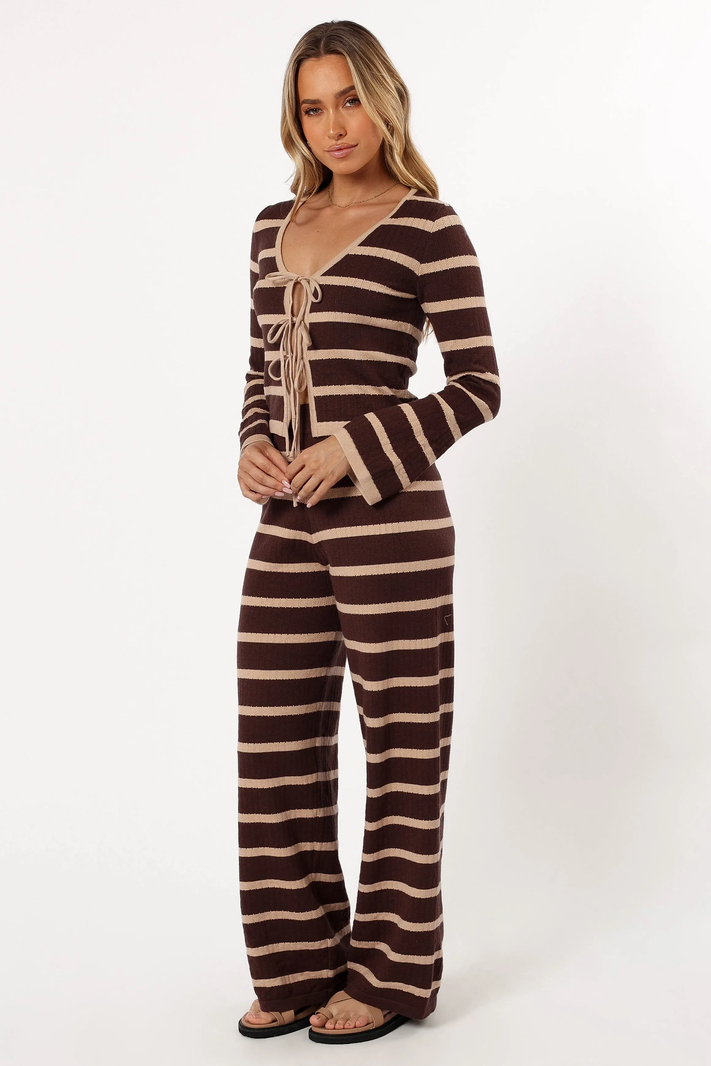 Carina Knit Pant - Chocolate Brown Stripe