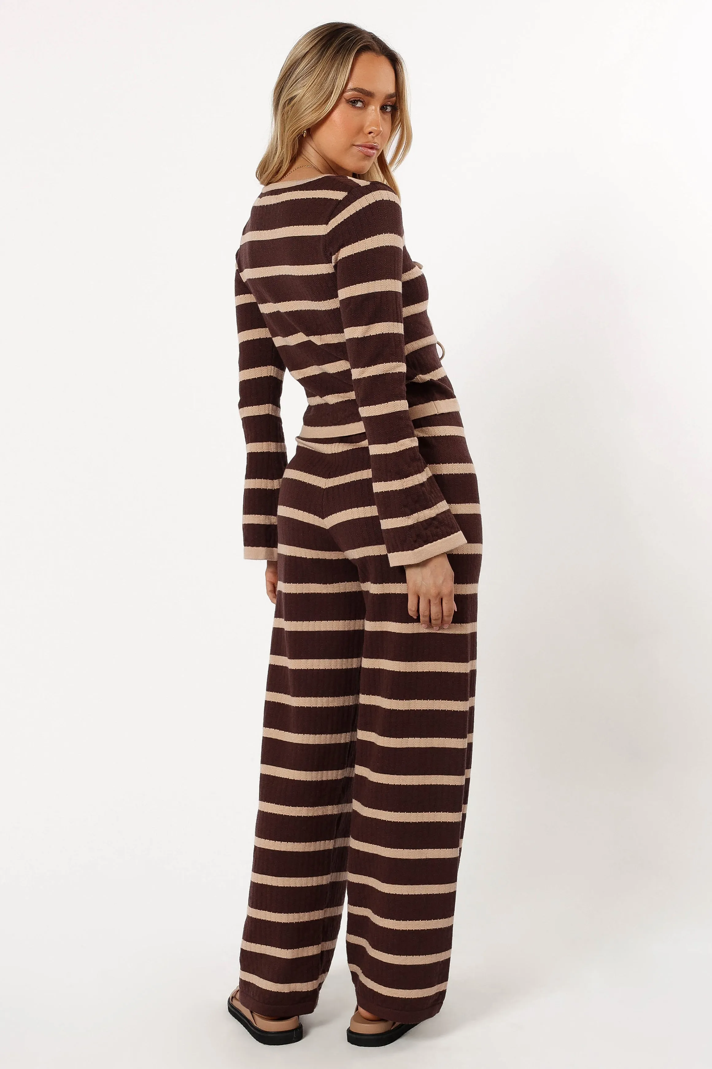 Carina Knit Pant - Chocolate Brown Stripe