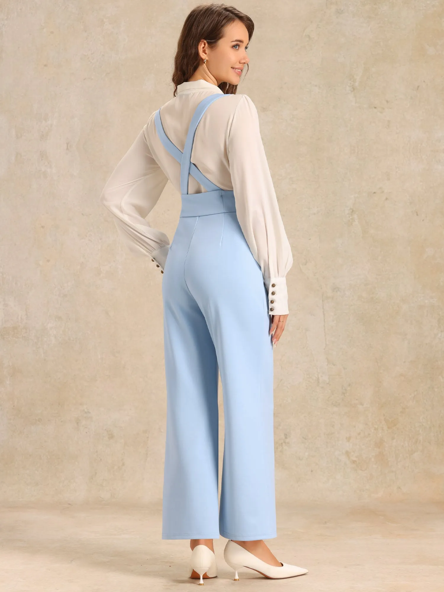 Casual Office Adjustable Strap Wide Leg Suspenders Pants Jumpsuits