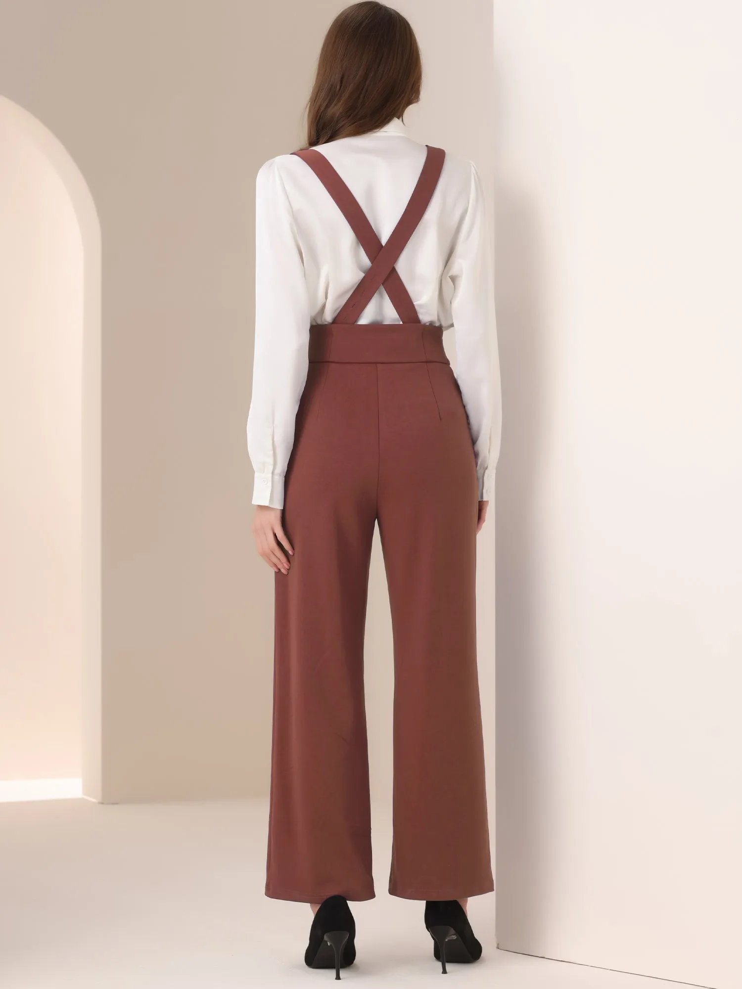 Casual Office Adjustable Strap Wide Leg Suspenders Pants Jumpsuits