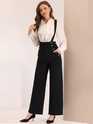 Casual Office Adjustable Strap Wide Leg Suspenders Pants Jumpsuits