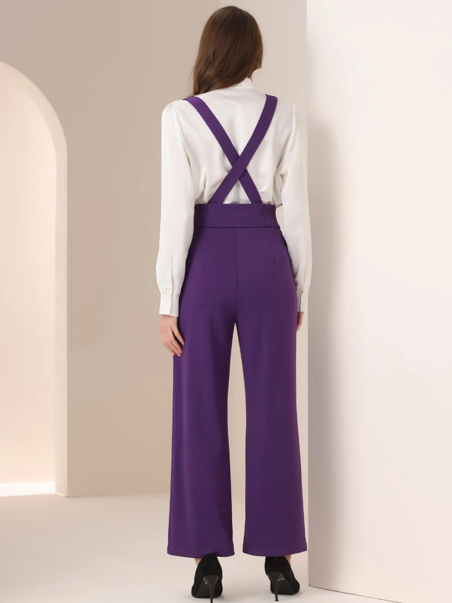 Casual Office Adjustable Strap Wide Leg Suspenders Pants Jumpsuits